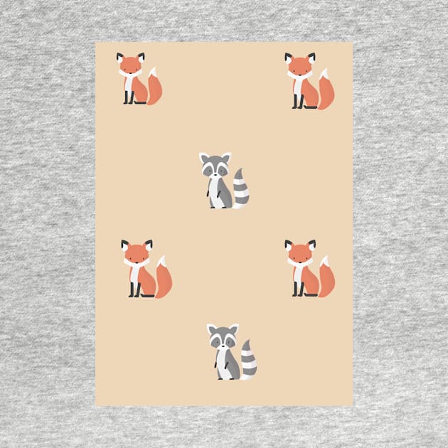 Raccon and fox print pattern by LukjanovArt